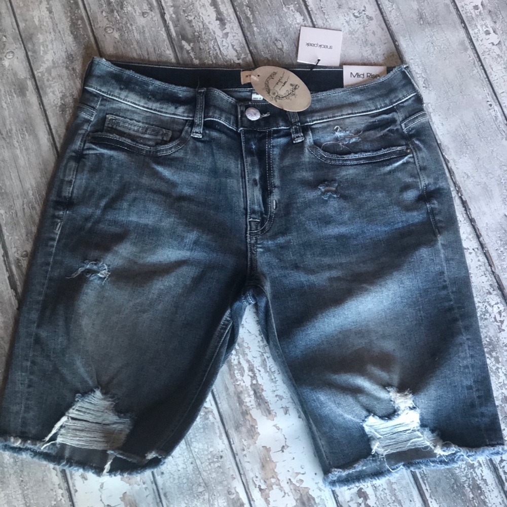 Medium Wash Mid Rise Denim Bermuda Shorts